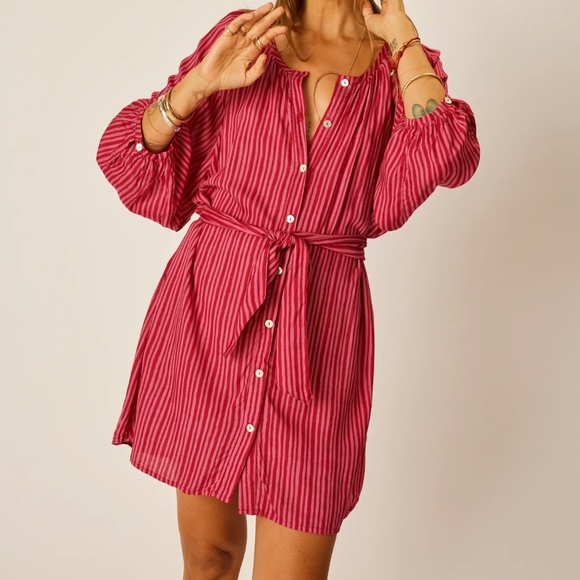 NEW Natalie Martin - Alex Short Dress in Painted Stripe Fuchsia Size M - Picture 1 of 2